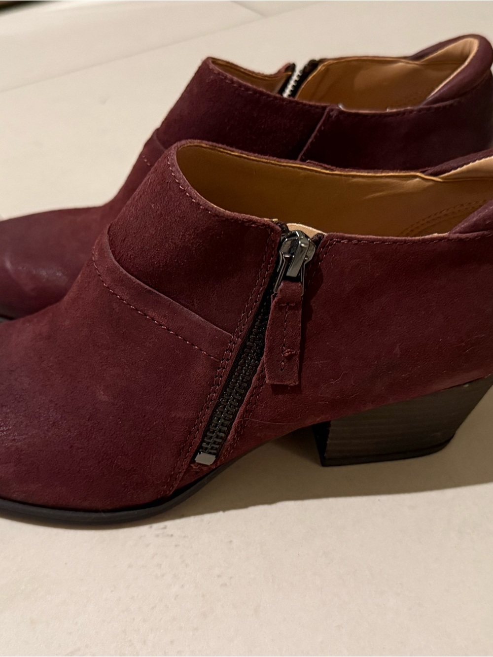 Franco Sarto Wine Suede Side-Zip Ankle Booties